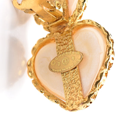 Chanel Pearl Heart Clip On Earrings Gold 4 of 4