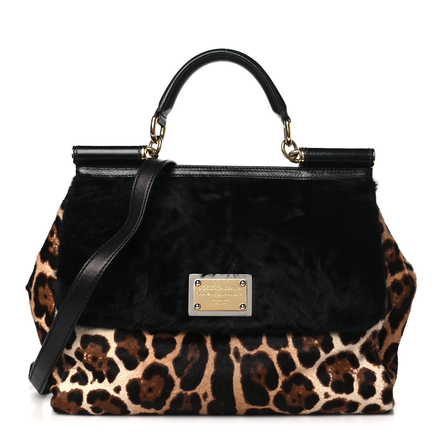 Dolce & Gabbana Calf Hair Leopard Print Large Miss Sicily Satchel Naturale 1 of 10