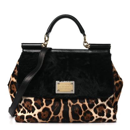 Dolce & Gabbana Calf Hair Leopard Print Large Miss Sicily Satchel Naturale 1 of 10