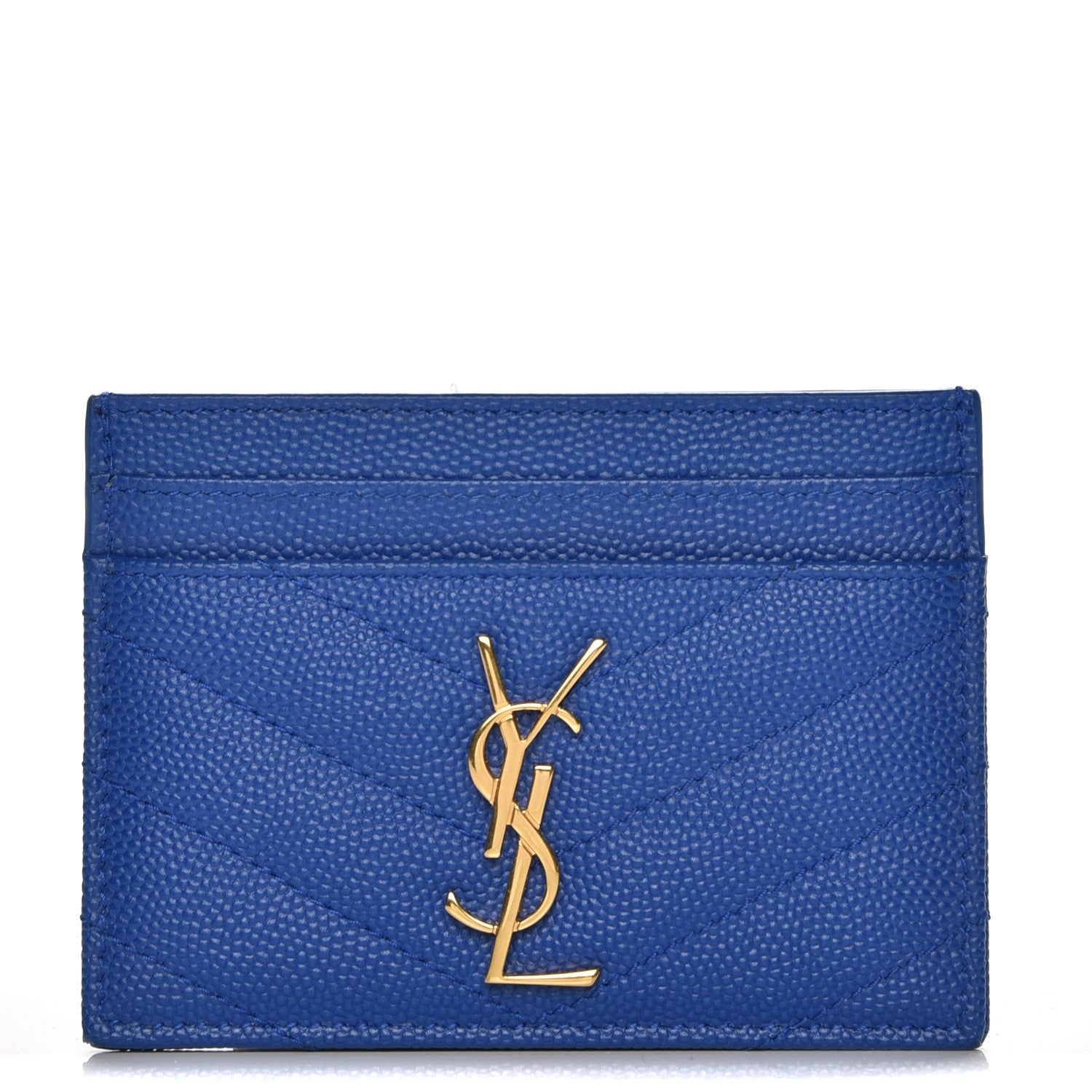 Saint Laurent Grain De Poudre Matelasse Chevron Credit Monogram Card Case Blue Majorelle 1 of 8