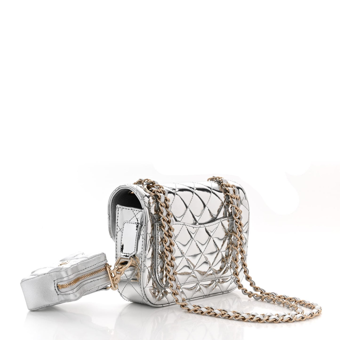 Mirror Calfskin Metallic Calfskin Quilted Hollywood Boulevard Mini Flap With Star Coin Purse Silver