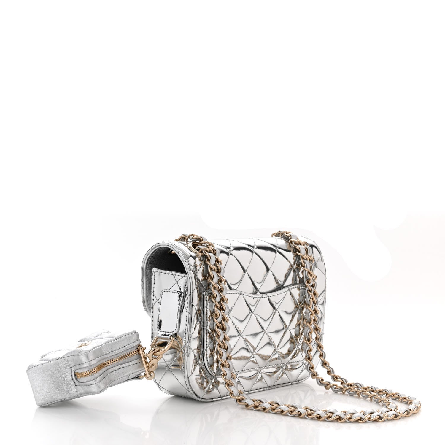 Chanel Mirror Calfskin Metallic Calfskin Quilted Hollywood Boulevard Mini Flap With Star Coin Purse Silver 4 of 11