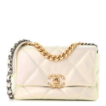 Chanel Iridescent Calfskin Quilted Medium Chanel 19 Flap White 1 of 11
