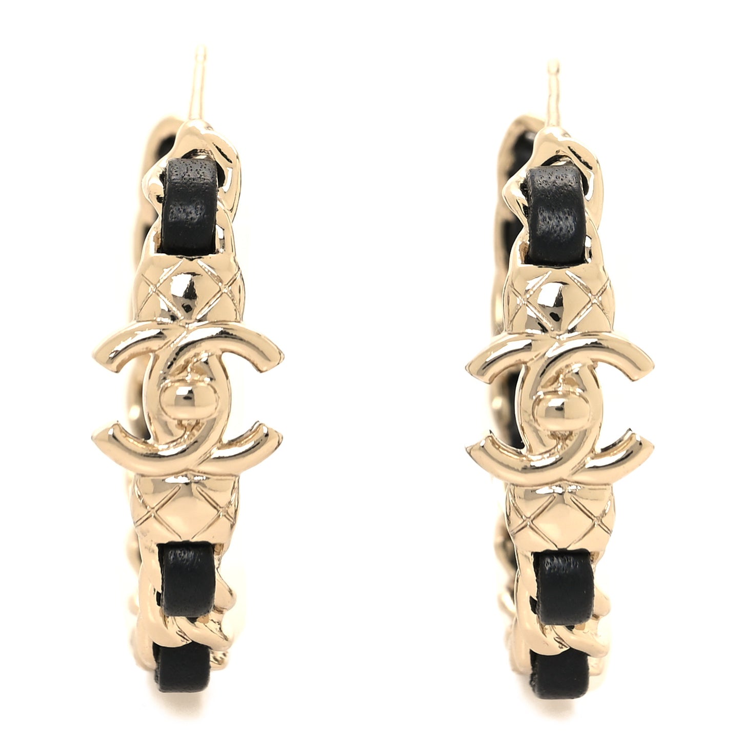 Lambskin CC Turnlock Chain Hoop Earrings Gold Black