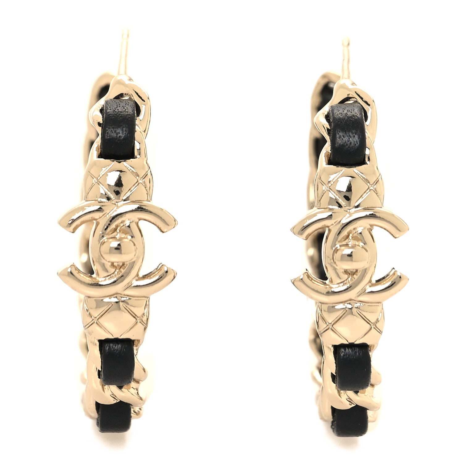 Chanel Lambskin CC Turnlock Chain Hoop Earrings Gold Black 1 of 5