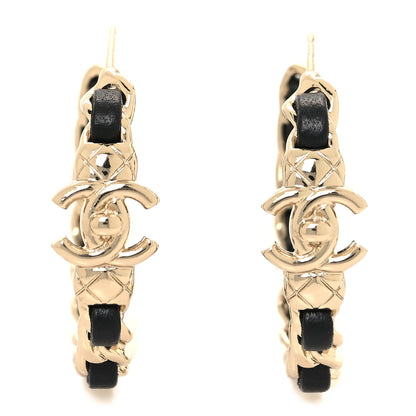 Chanel Lambskin CC Turnlock Chain Hoop Earrings Gold Black 1 of 5