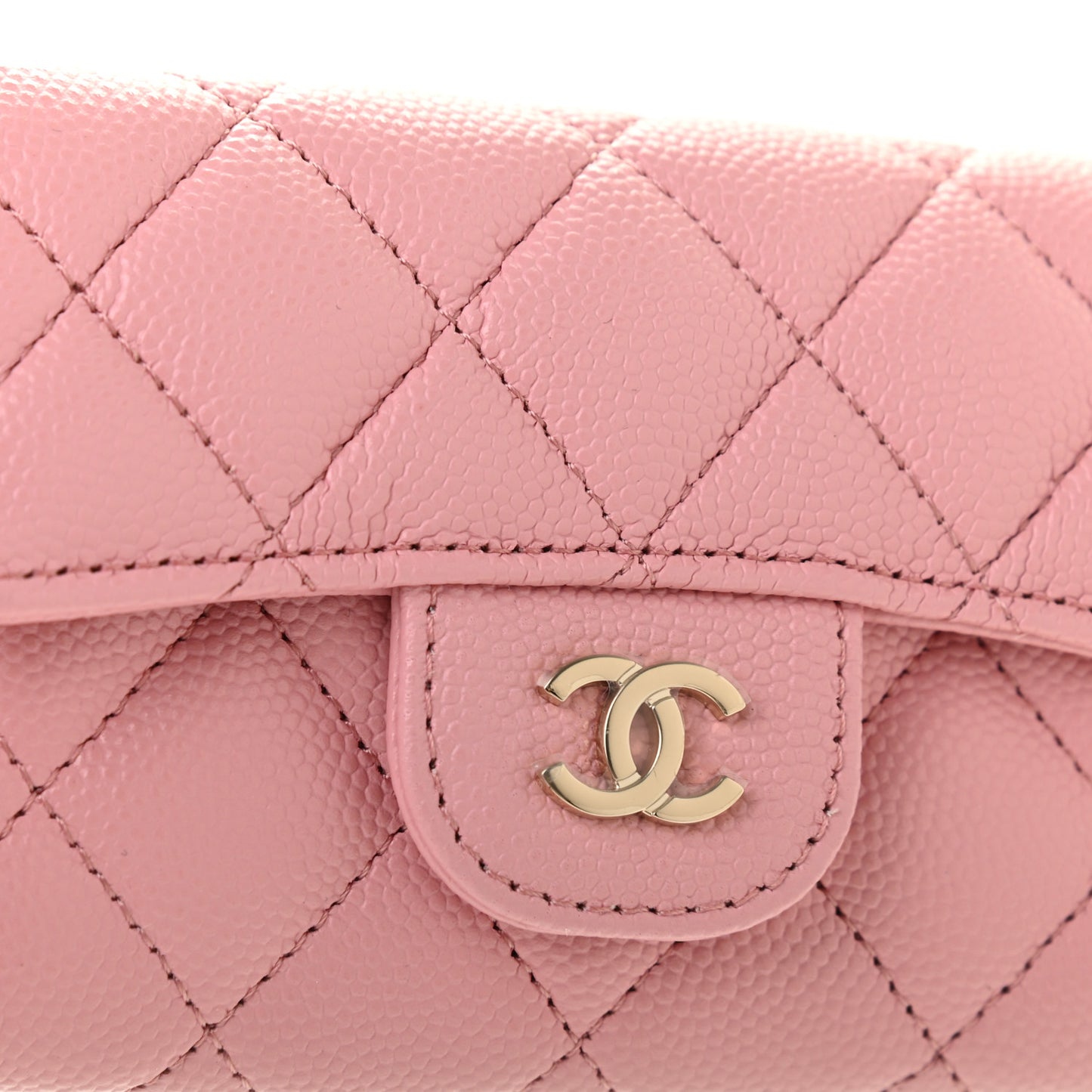 Caviar Quilted Flap Card Holder Wallet Light Pink
