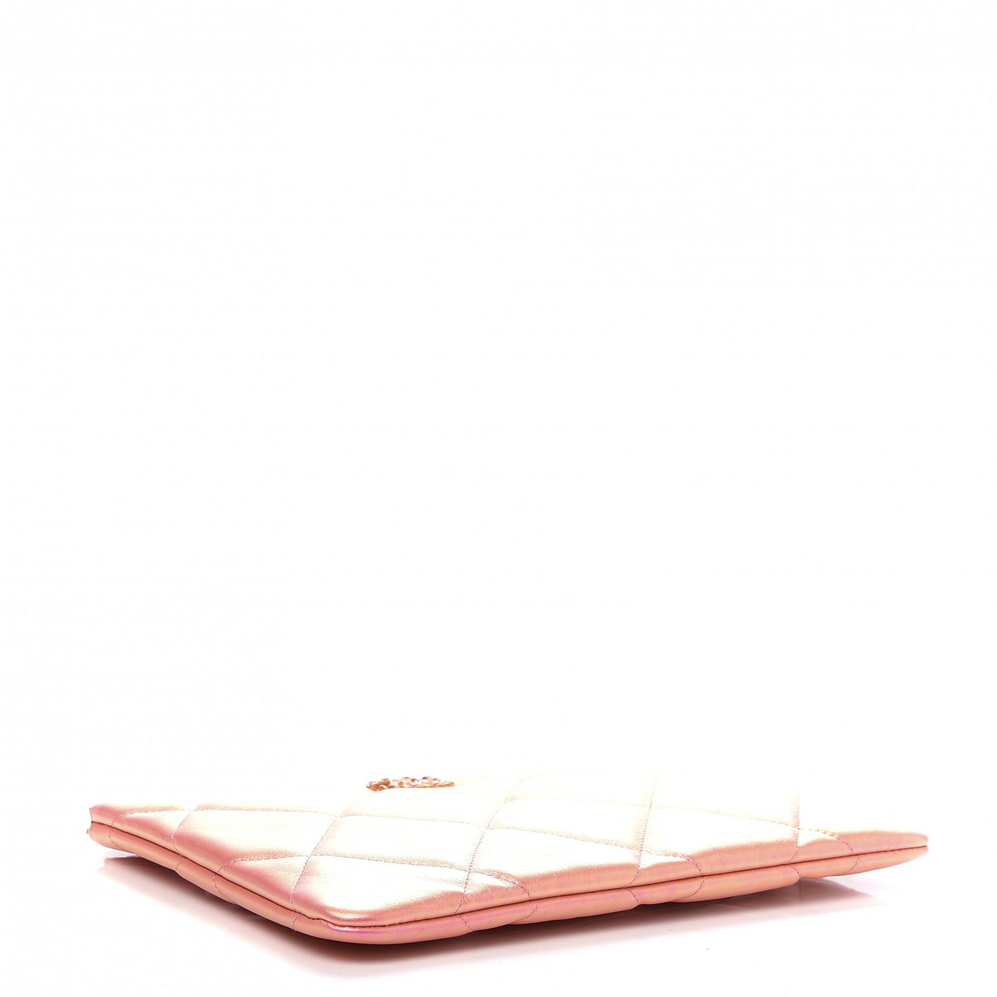 Iridescent Calfskin Quilted Large 19 Pouch Pink