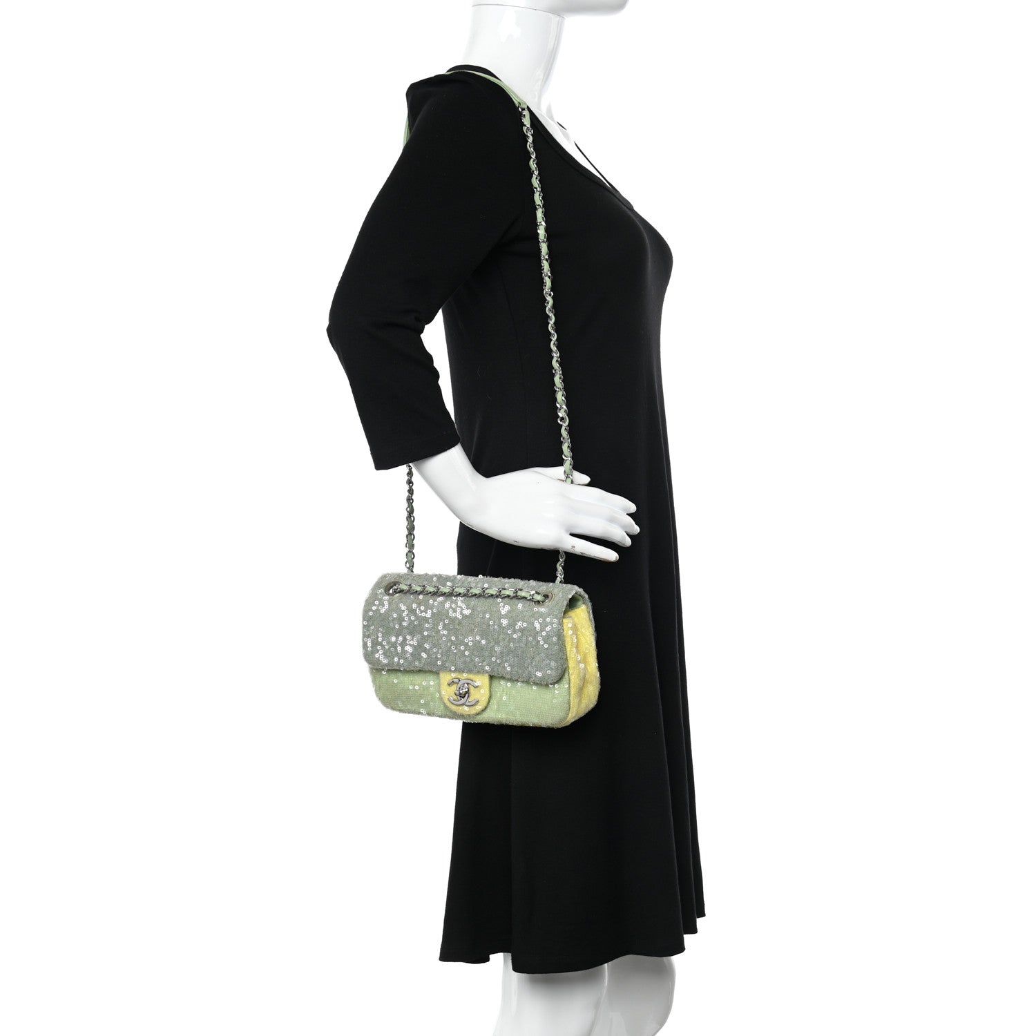 Chanel Sequin Waterfall Flap Green Light Green Yellow 2 of 10