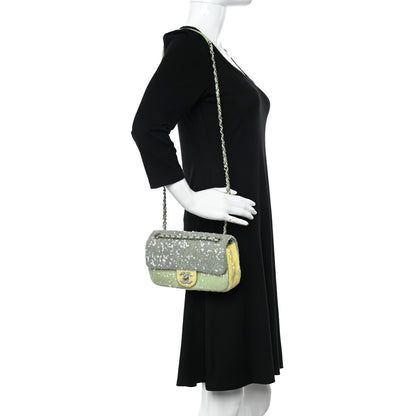 Chanel Sequin Waterfall Flap Green Light Green Yellow 2 of 10