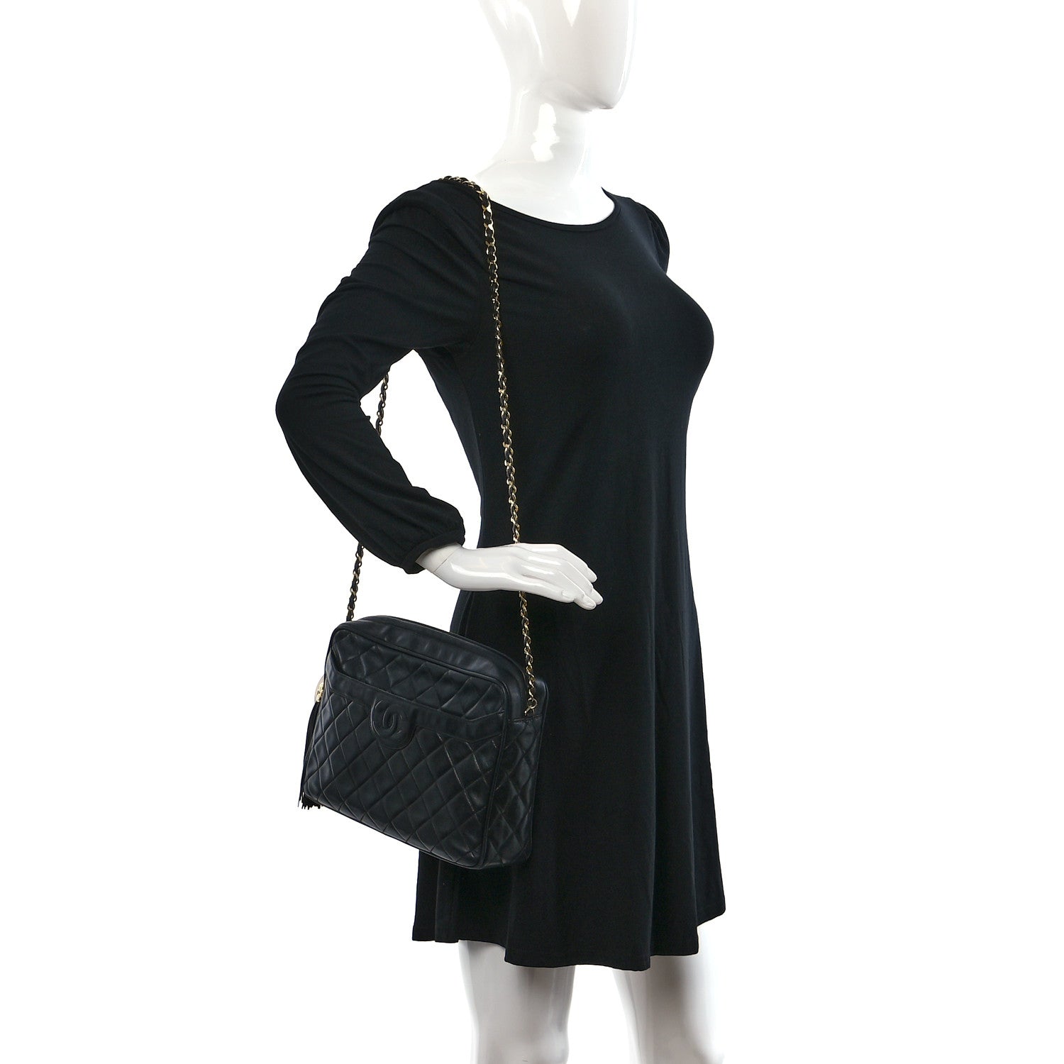 Chanel Lambskin Quilted CC Tassel Camera Case Black 2 of 9
