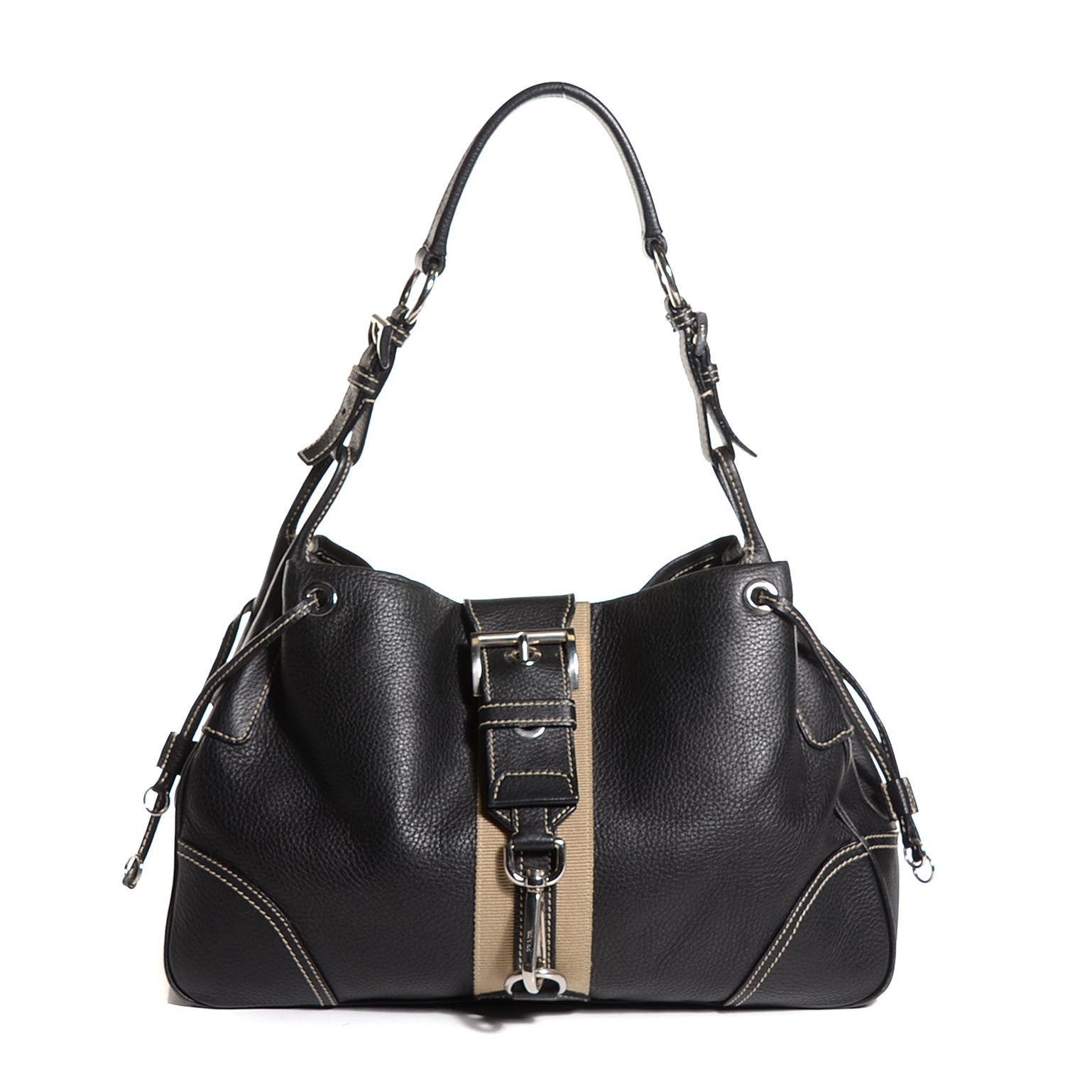 Prada Vitello Daino Stripe Shoulder Bag Nero Black 1 of 8