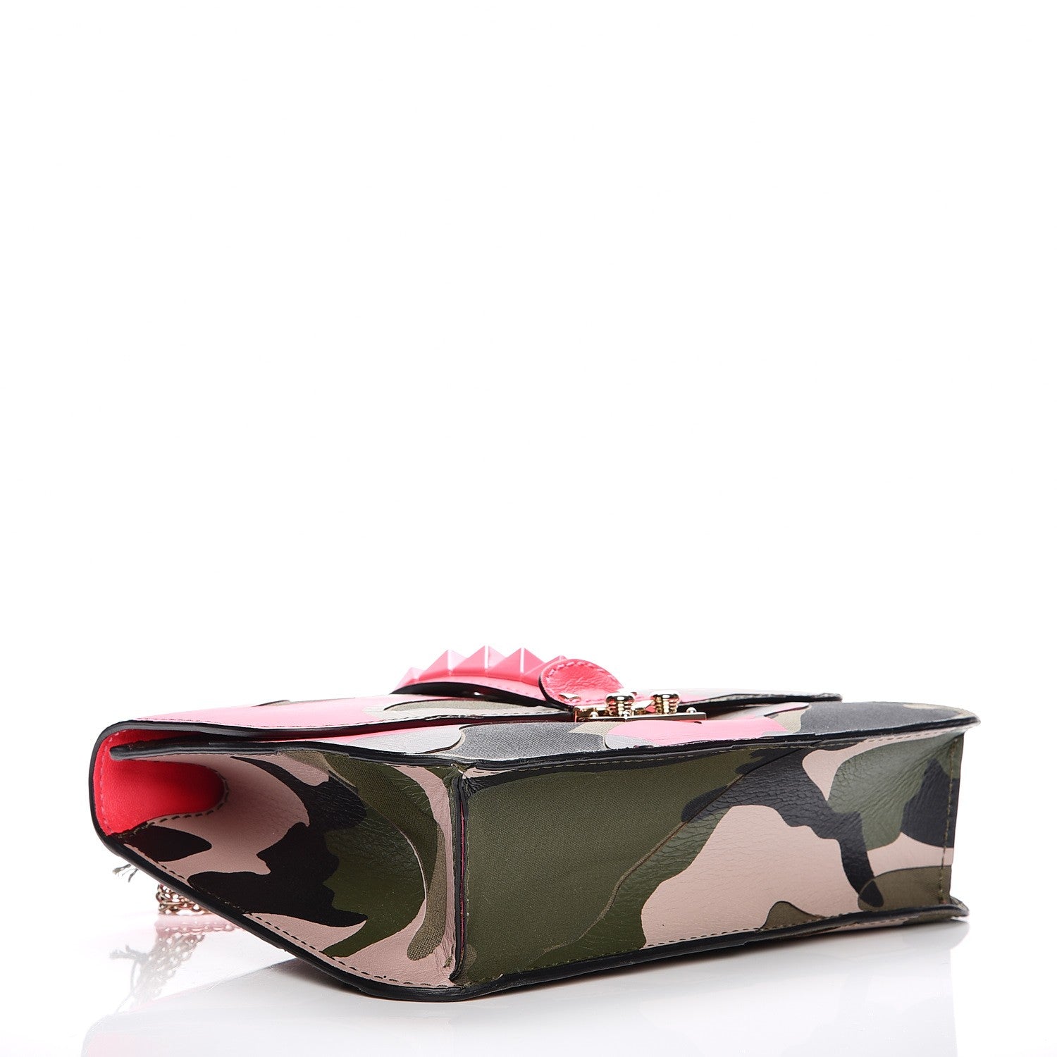 Valentino Garavani Nappa Canvas Camouflage Medium Glam Lock Rockstud Flap Fuxia Fluo 4 of 7