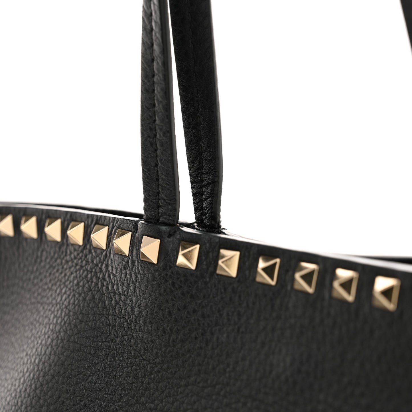 Grained Calfskin Rockstud Shoulder Tote Black