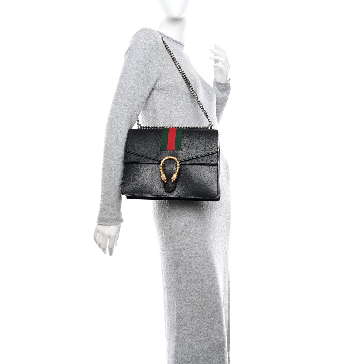 Gucci Calfskin Web Medium Dionysus Shoulder Bag Black 2 of 15