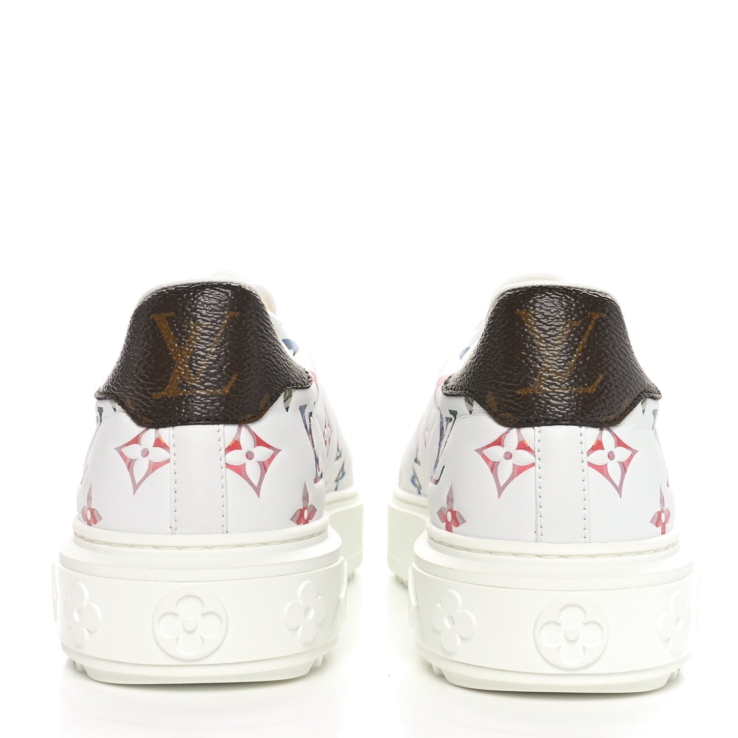 Louis Vuitton Lambskin Embossed Floral Monogram Time Out Sneakers 39 White 5 of 9
