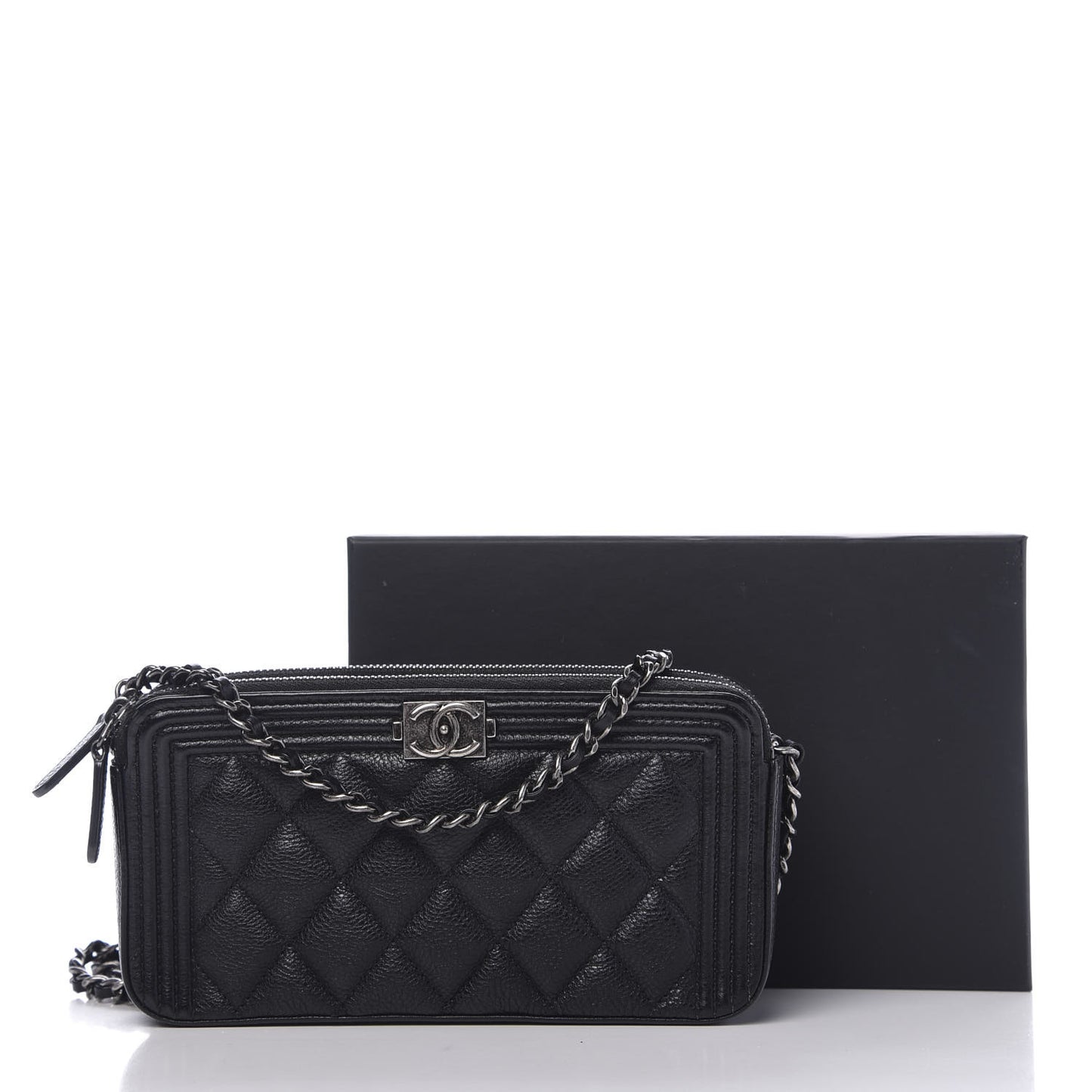 Caviar Quilted Small Boy Clutch With Chain Black