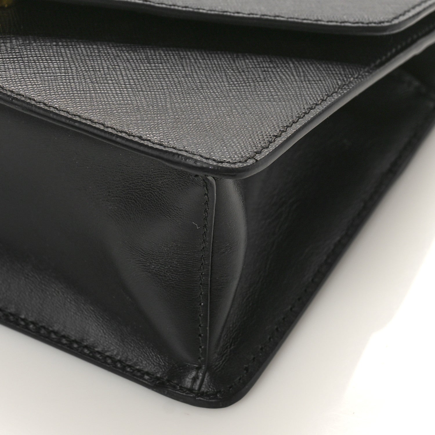 Prada Saffiano Soft Calfskin Metal Triangle Logo Envelope Chain Shoulder Bag Black 8 of 8