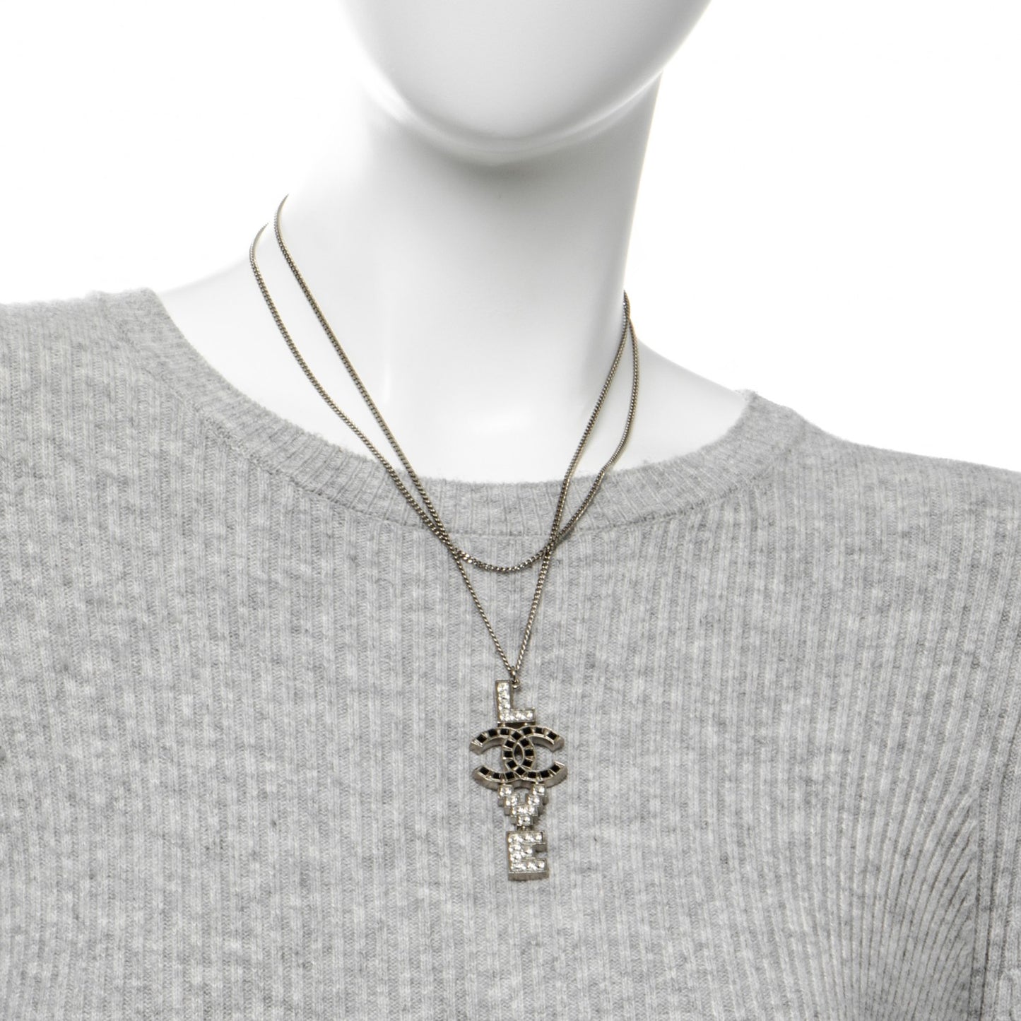 Crystal Love CC Pendant Necklace Silver Black