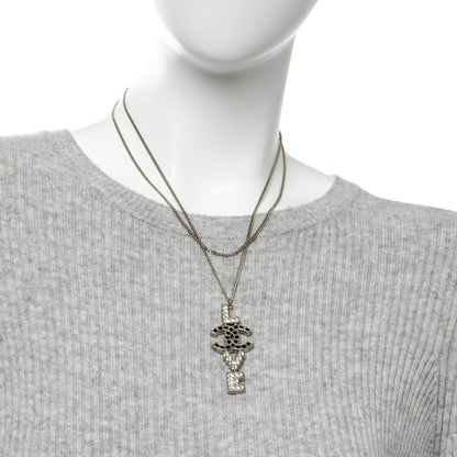 Chanel Crystal Love CC Pendant Necklace Silver Black 2 of 5