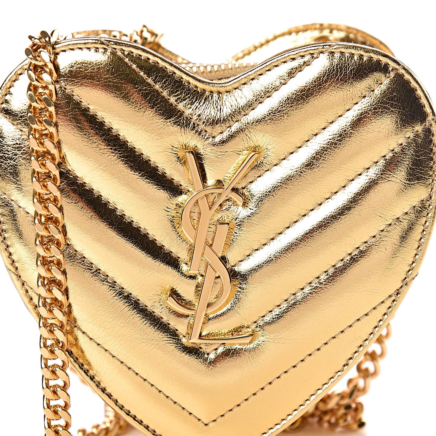 Saint Laurent Metallic Calfskin Matelasse Chevron Monogram Small Love Heart Chain Bag Gold 10 of 10