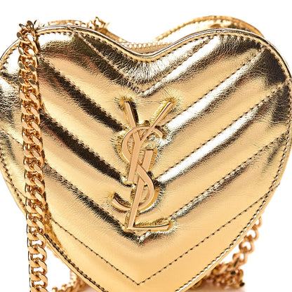 Saint Laurent Metallic Calfskin Matelasse Chevron Monogram Small Love Heart Chain Bag Gold 10 of 10