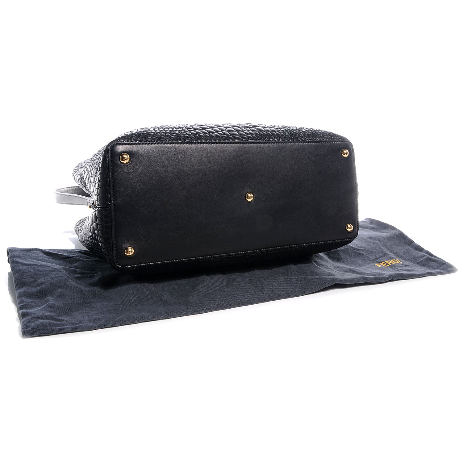 Fendi Nappa Crocodile Trapuntata Medium 2Jours Tote Black 4 of 7