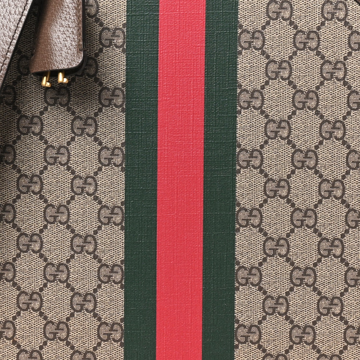 Gucci GG Supreme Monogram Textured Dollar Calfskin Web Savoy Hat Box Beige Ebony New Acero 8 of 10