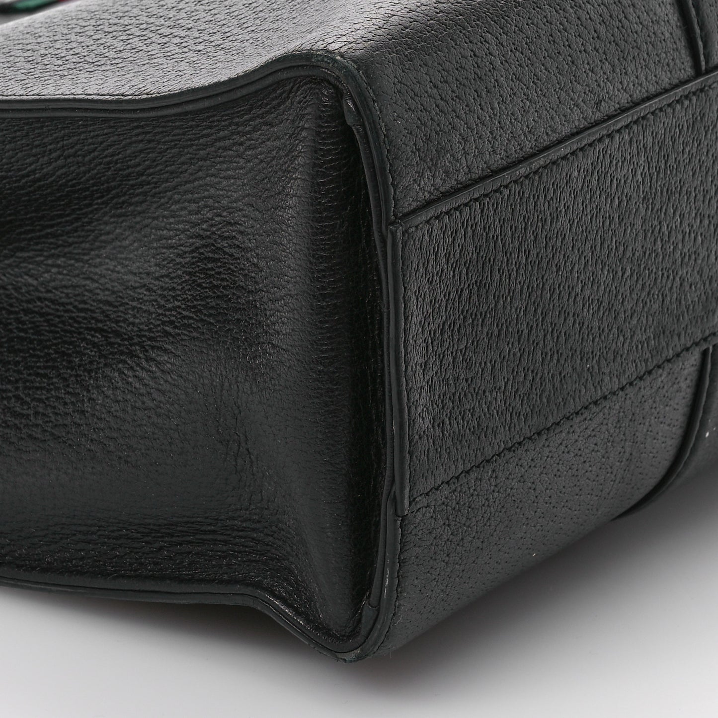 Grained Calfskin Web Top Handle Tote Black