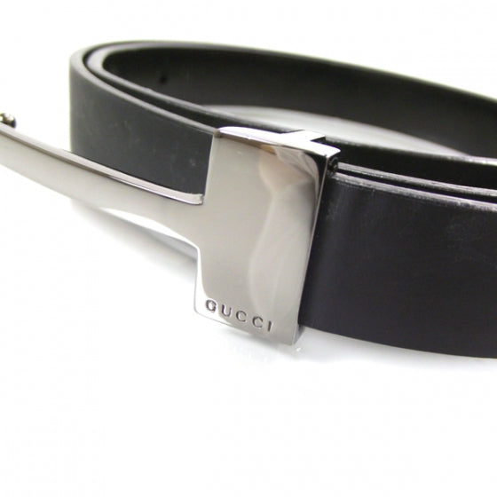 Leather Logo Buckle Belt Black 32