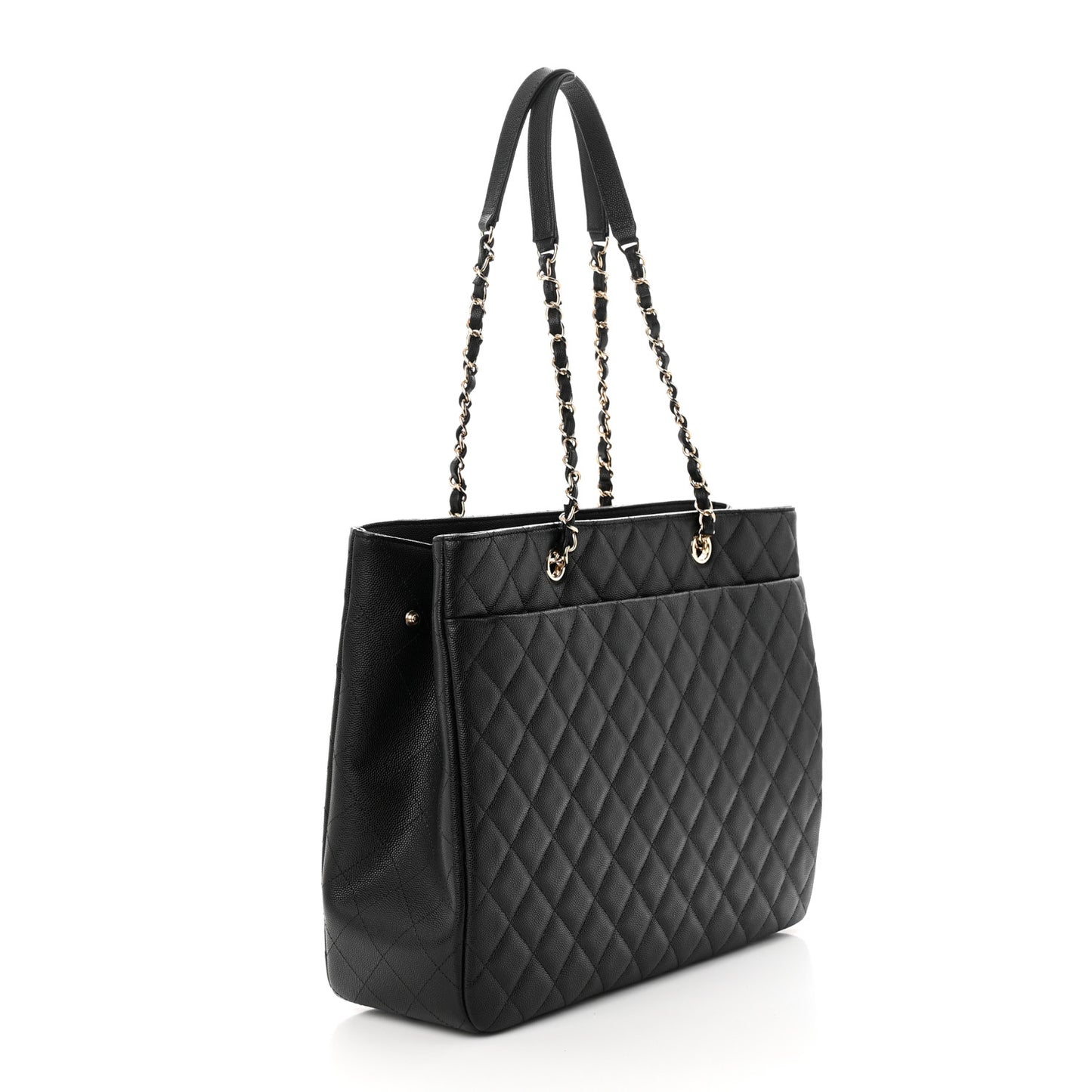 Caviar Quilted Large Shopping Tote Black