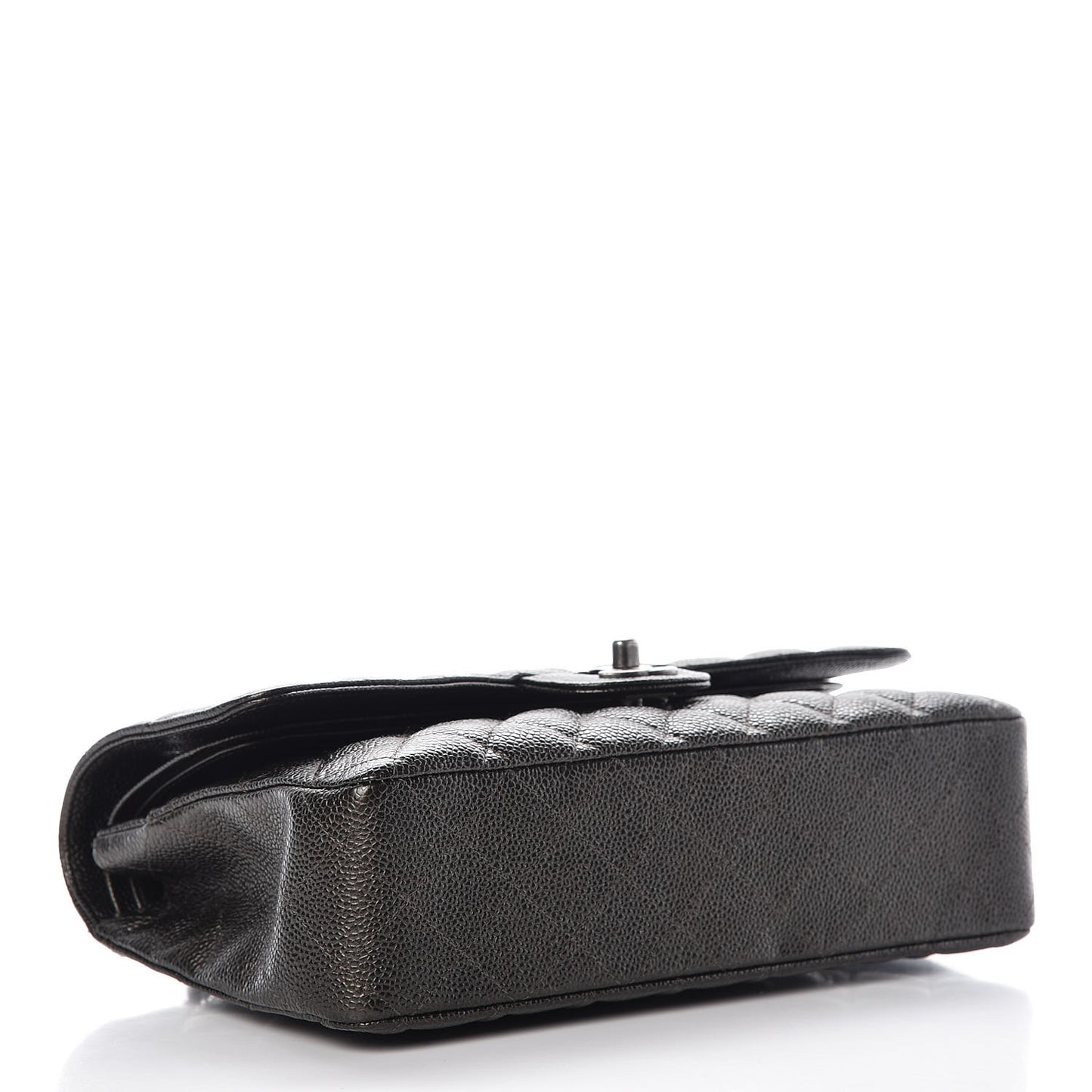 Metallic Caviar Quilted Medium Double Flap Dark Charcoal