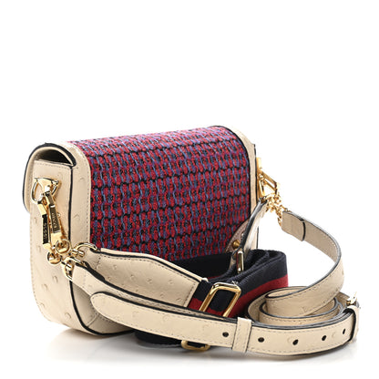 Gucci Ostrich Tweed GG Supreme Monogram Studded Web Mini Horsebit 1955 Shoulder Bag Multicolor 3 of 12