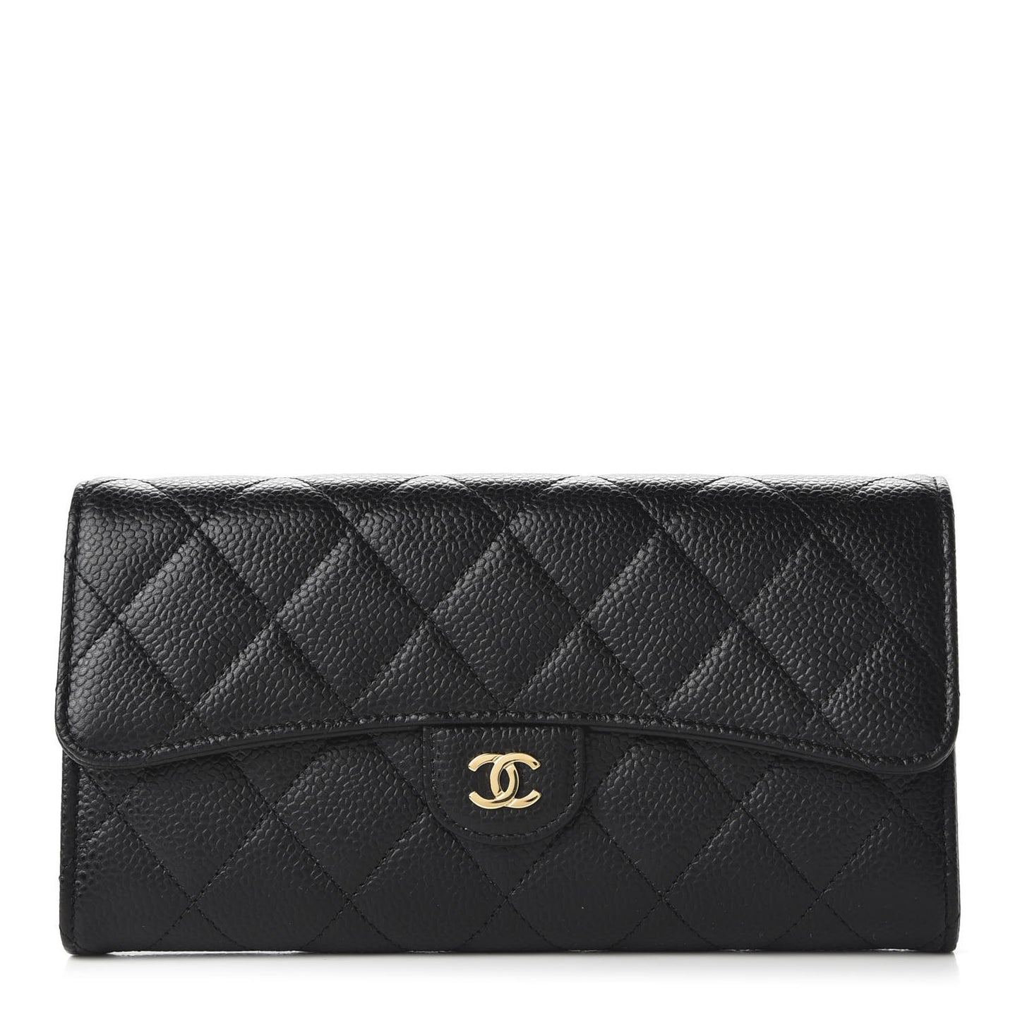 Caviar Quilted Large Gusset Flap Wallet Black