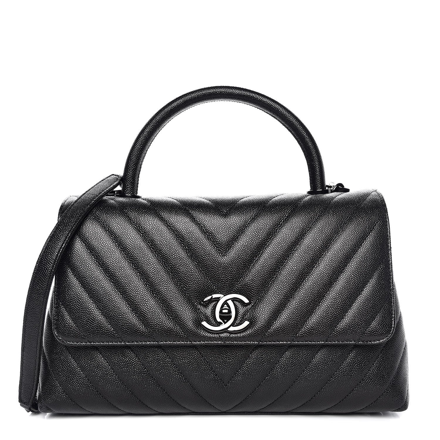 Chanel Caviar Chevron Quilted Small Coco Handle Flap So Black 1 of 8