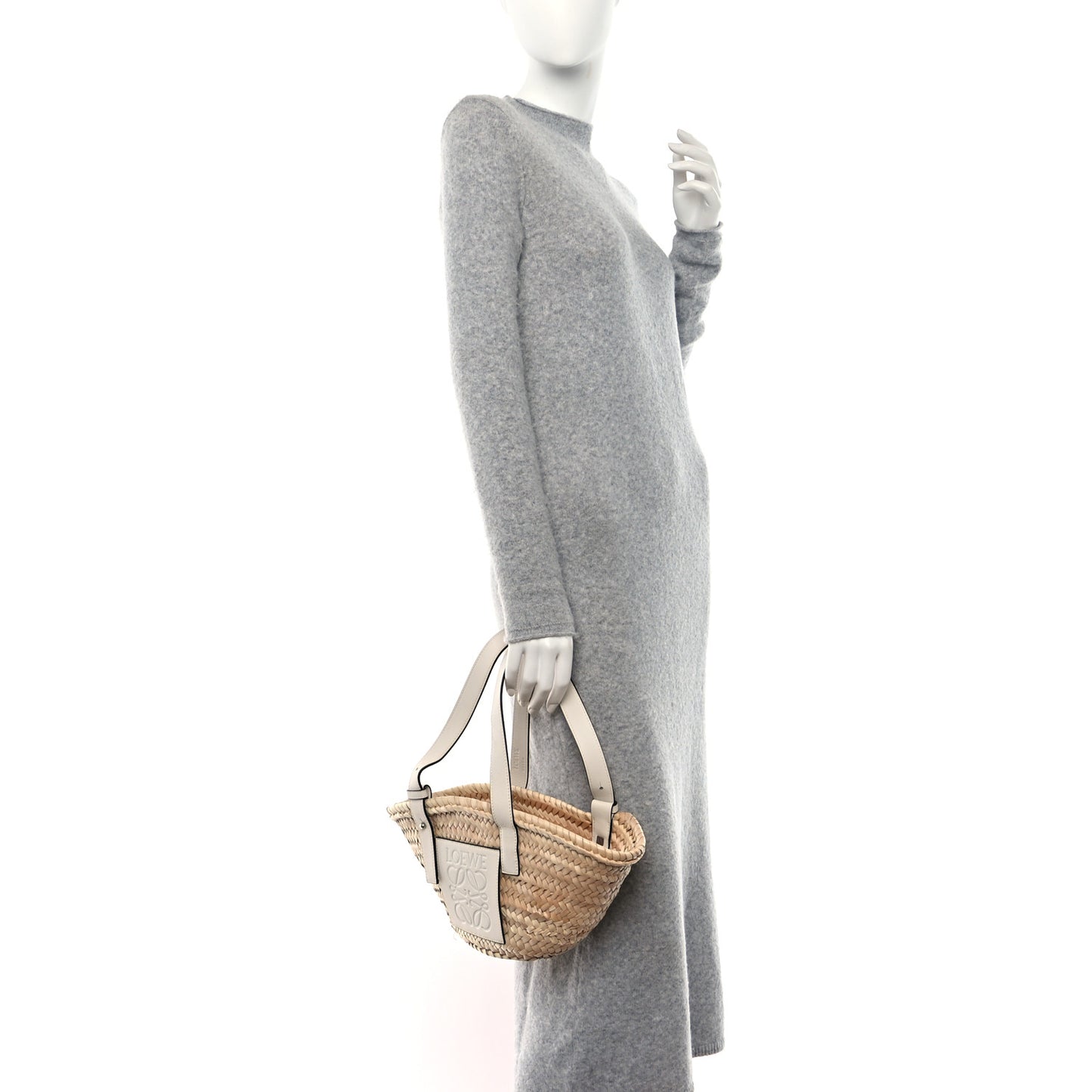 Raffia Small Basket Tote Bag Natural White