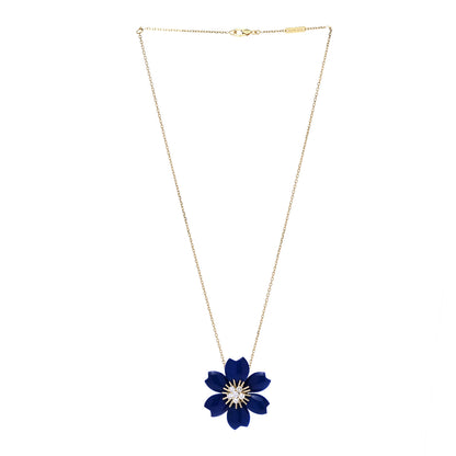 Van Cleef & Arpels 18K Yellow Gold Diamond Lapis Lazuli Small Rose De Noel Pendant Necklace 3 of 9