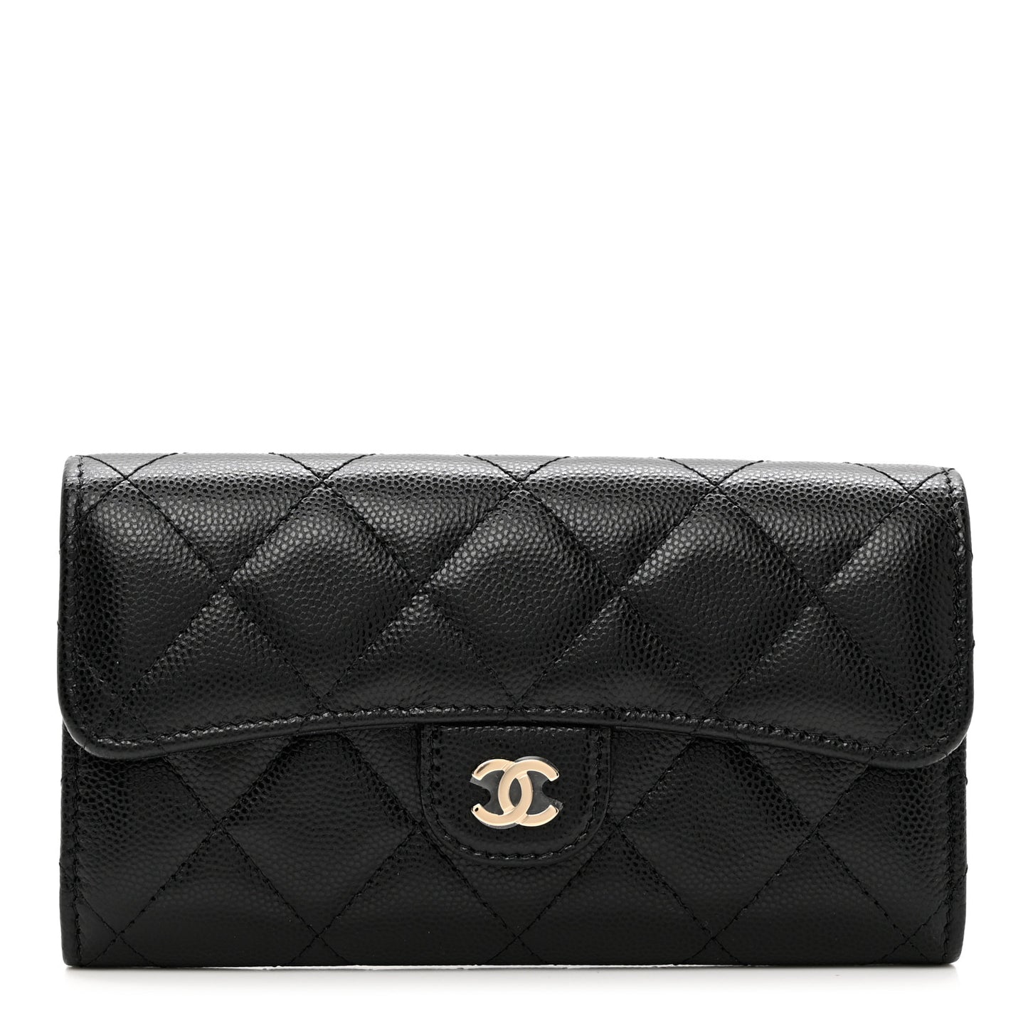 Caviar Quilted Medium Gusset Flap Wallet Black