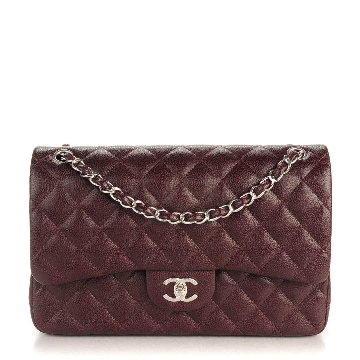 Caviar Quilted Jumbo Double Flap Burgundy