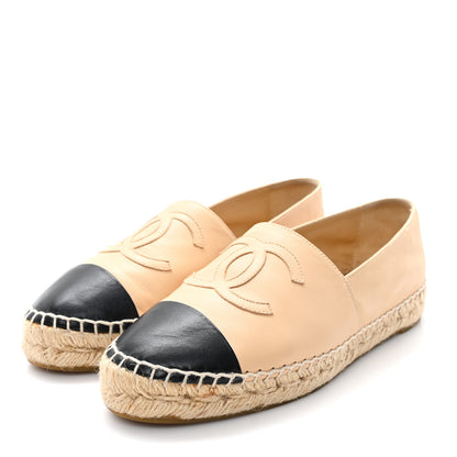 Chanel Lambskin CC Espadrilles 38 Beige Black 4 of 11