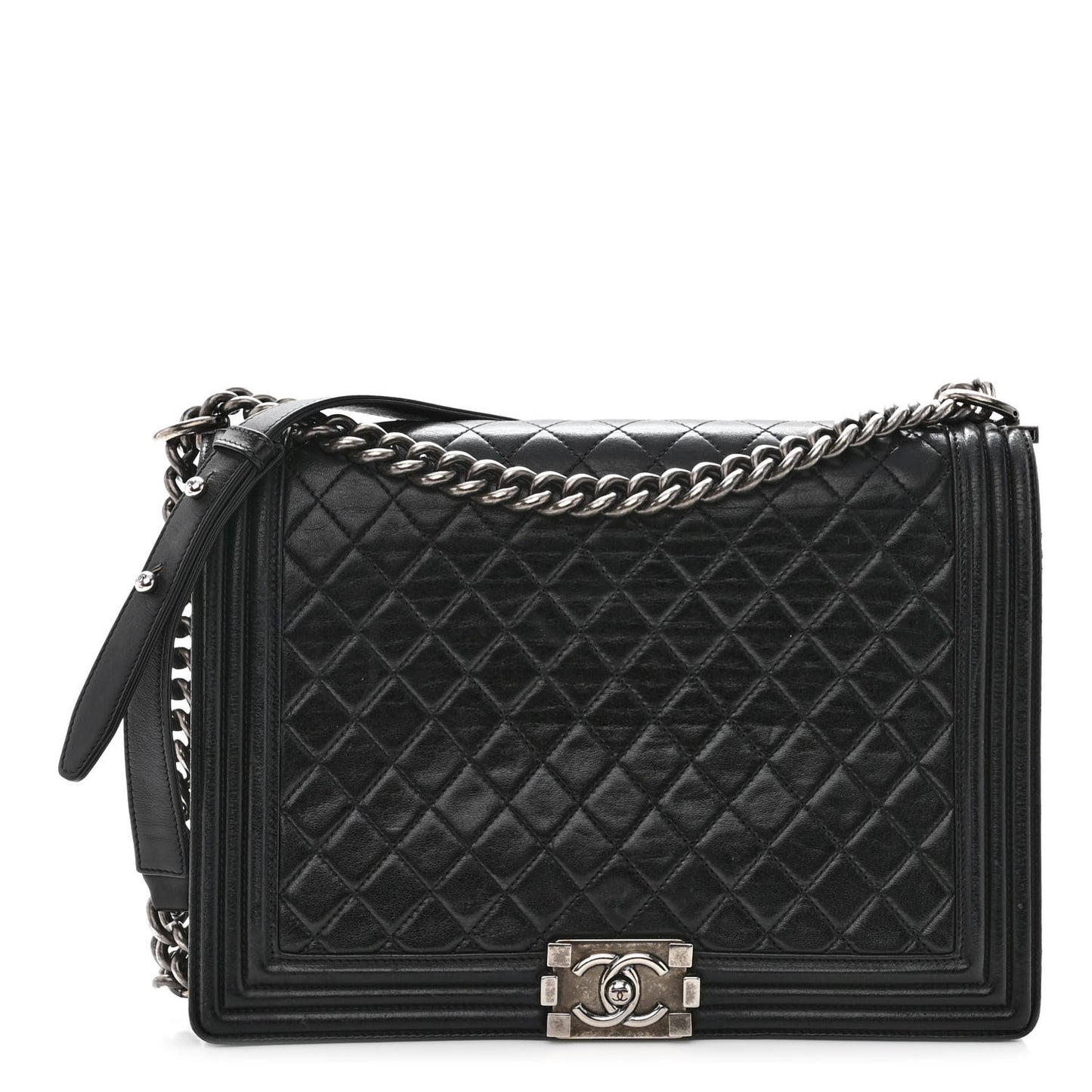 Lambskin Quilted Large Boy Flap Black