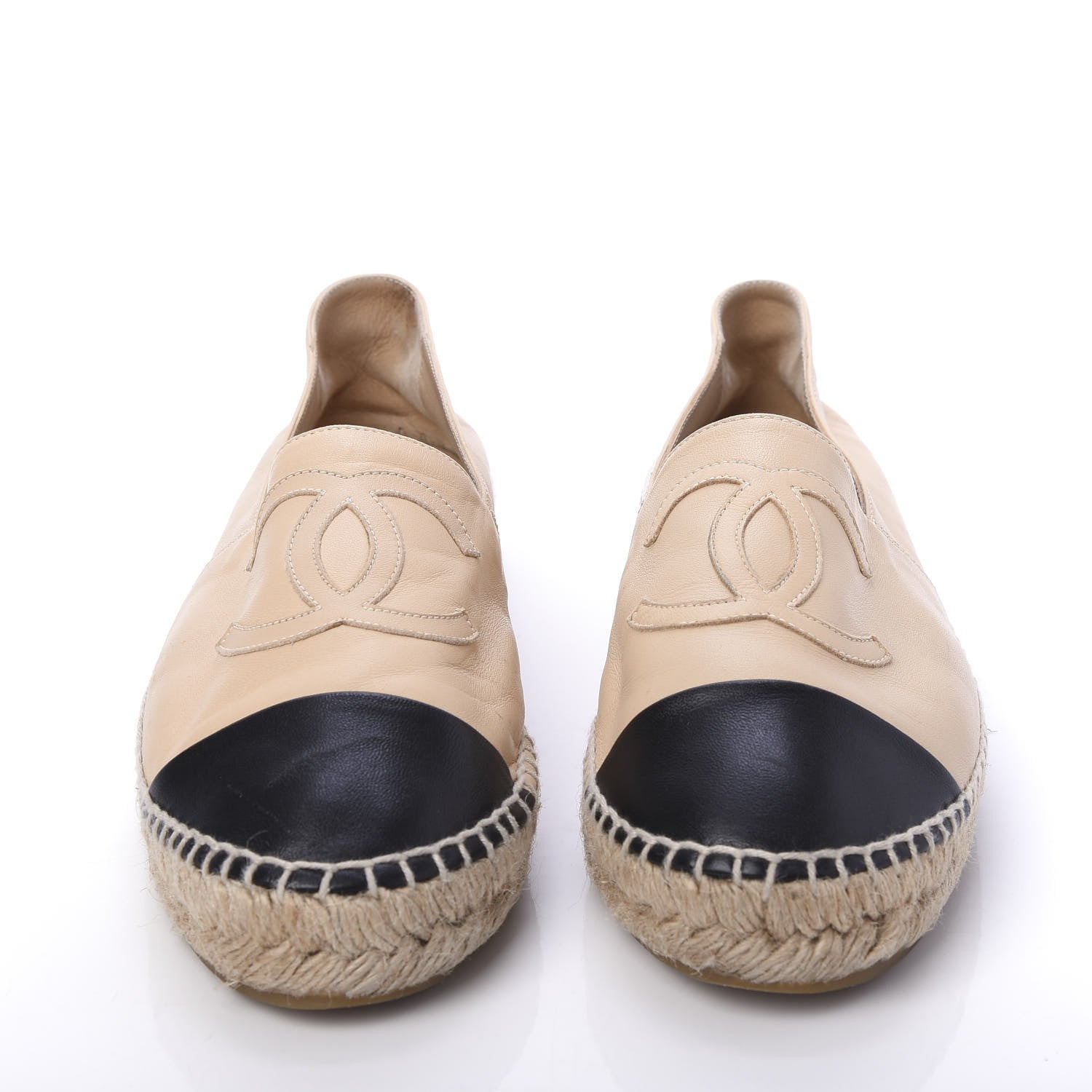 Chanel Lambskin CC Espadrilles 38 Beige Black 2 of 9