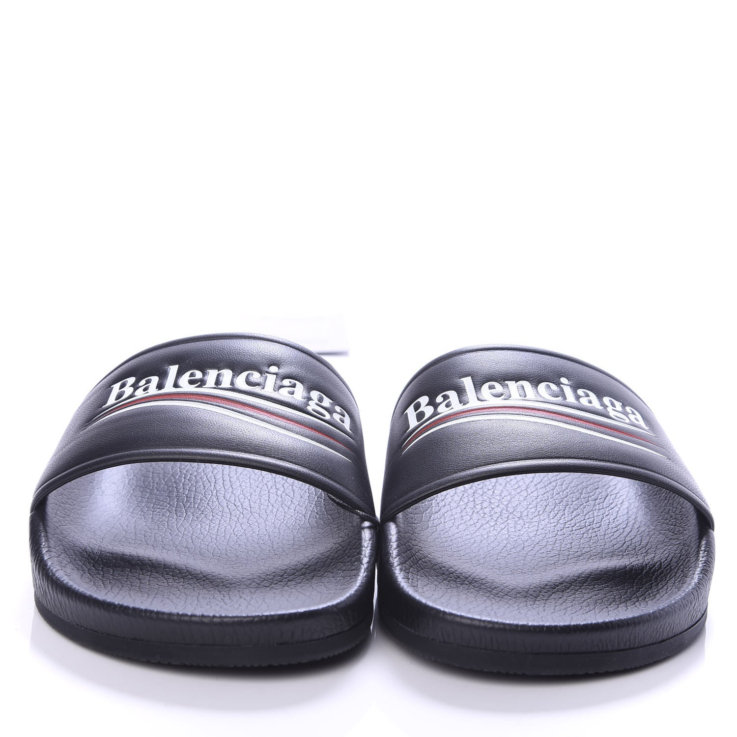 Balenciaga Nappa Political Campaign Logo Womens Pool Slide Sandals 38 Black White Vermillon 2 of 6