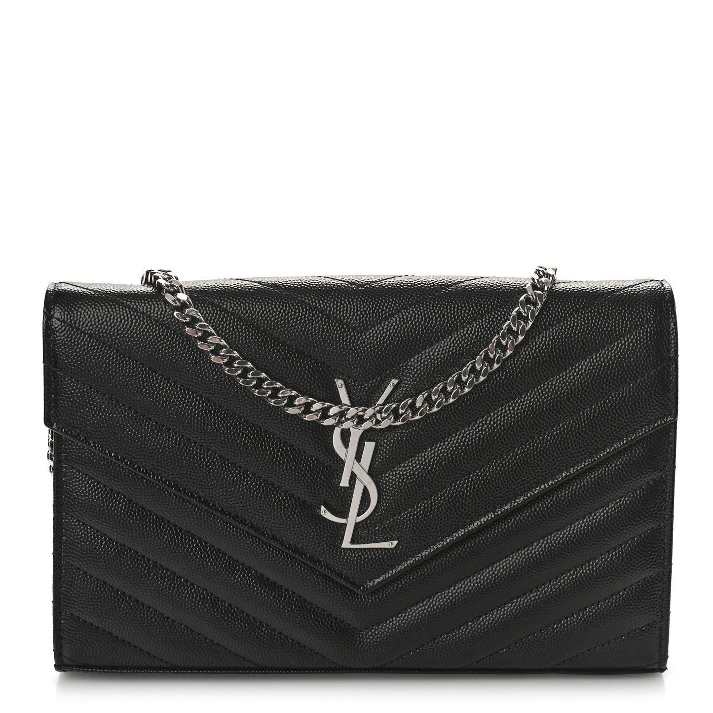 Grain De Poudre Matelasse Chevron Monogram Chain Wallet Black