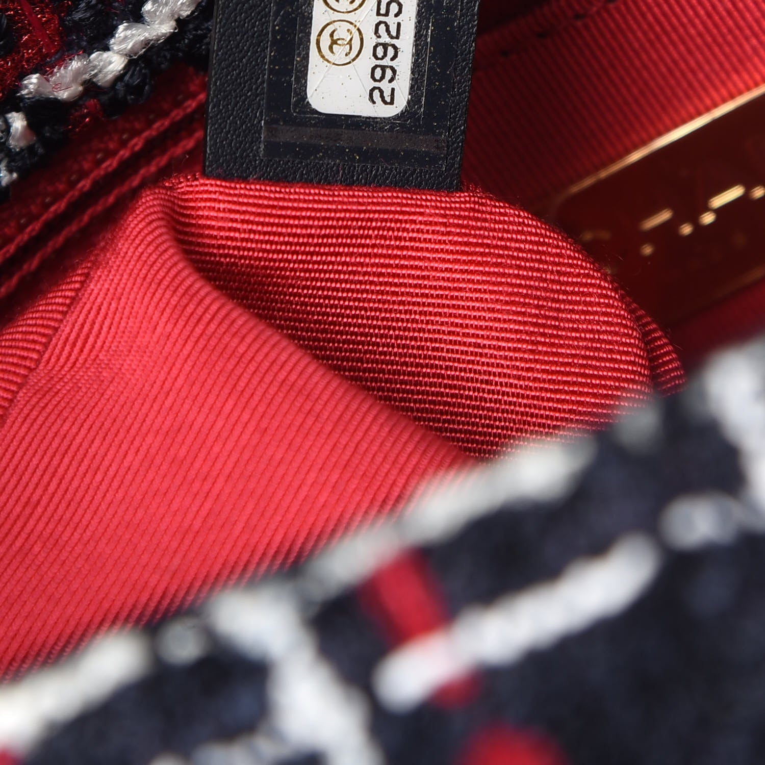 Chanel Tweed Quilted Medium 19 Flap Navy Blue White Red 7 of 10