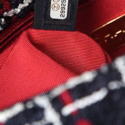 Chanel Tweed Quilted Medium 19 Flap Navy Blue White Red 7 of 10