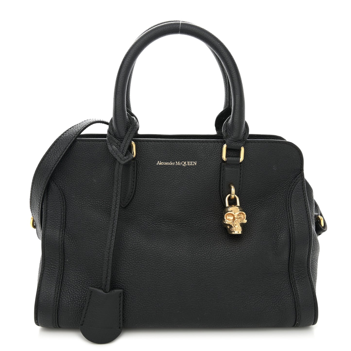 Pebbled Calfskin Small Skull Padlock Zip Around Tote Black