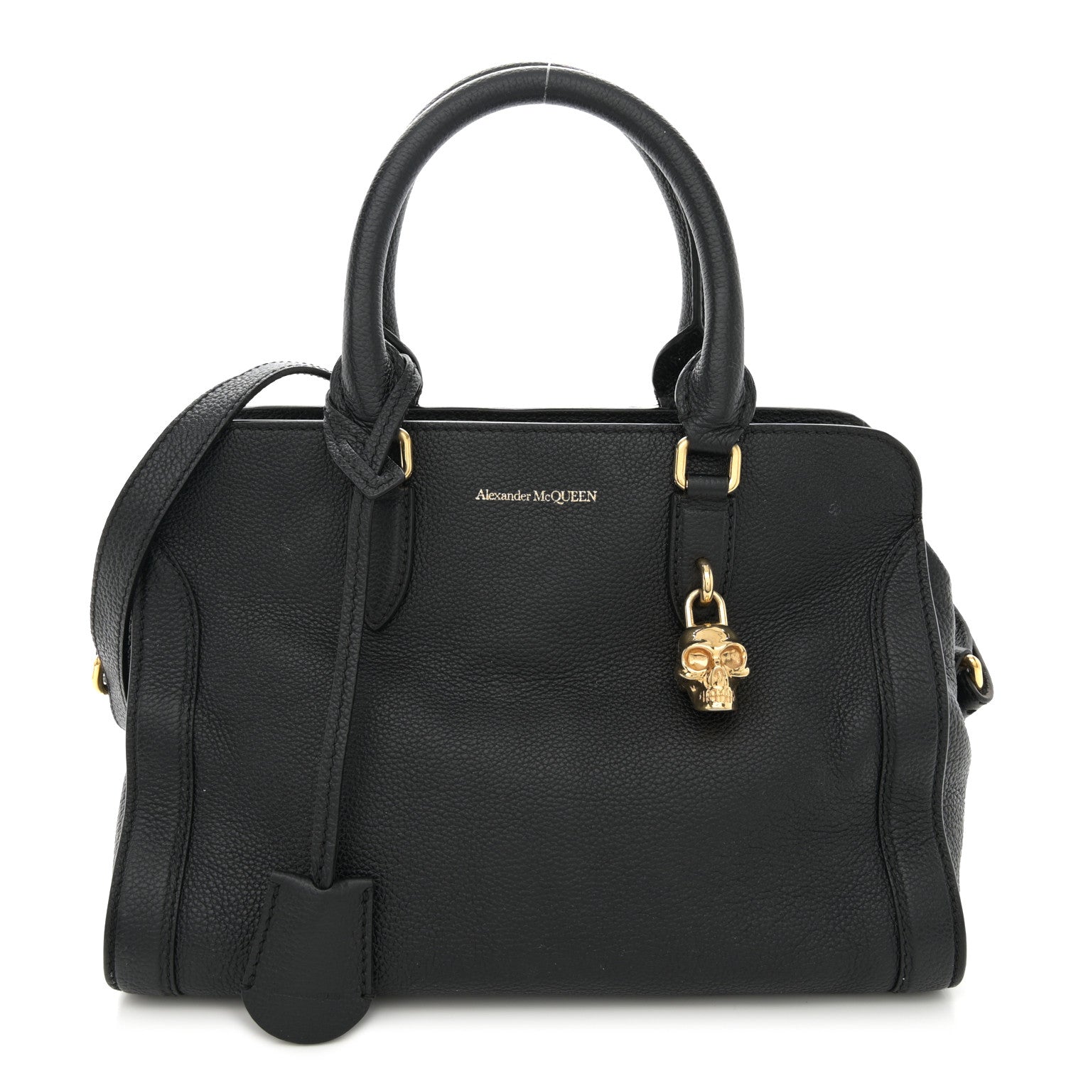 Alexander McQueen Pebbled Calfskin Small Skull Padlock Zip Around Tote Black 1 of 19