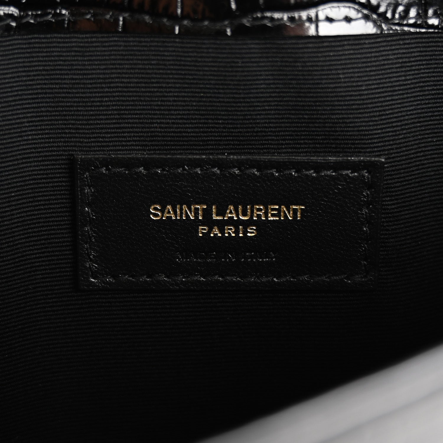 Saint Laurent Calfskin Crocodile Embossed Uptown Monogram Pouch Black 6 of 7