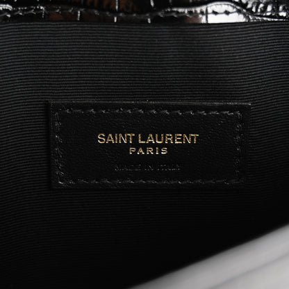 Saint Laurent Calfskin Crocodile Embossed Uptown Monogram Pouch Black 6 of 7